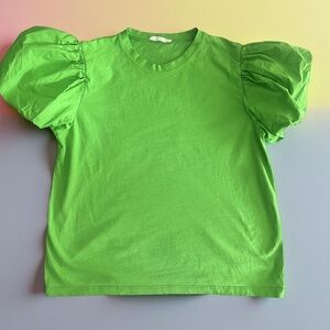 Zara Green Puff Sleeve Tee Shirt
